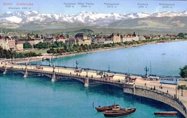 Zürich. Quaibrücke mit den Alpen Vorderseite