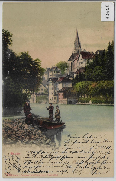 Baden - Partie an der Limmat - Litho - Fischer-Boote