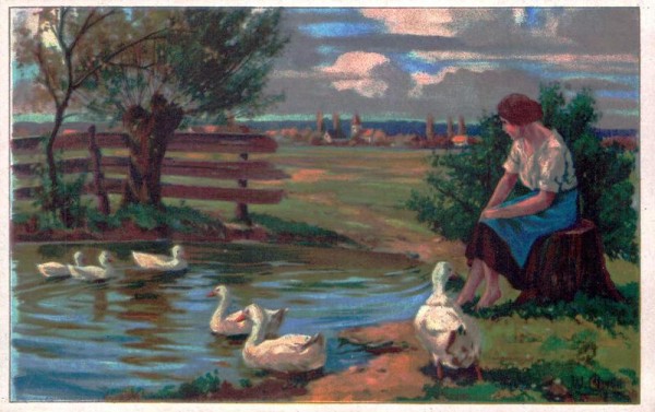 Frau am Teich Vorderseite