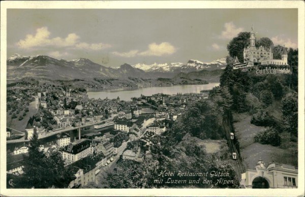Hotel Restaurant Gütsch mit Luzern und den Alpen Vorderseite