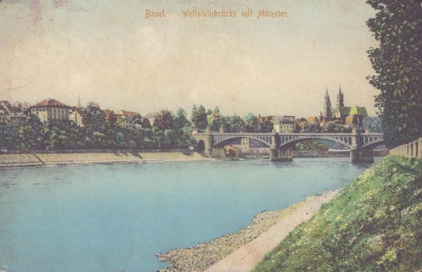 Basel Wettsteinbrücke mit Münster Vorderseite