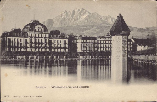 Luzern, Wasserthurm und Pilatus