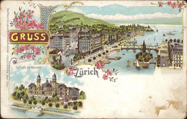 Gruss aus Zürich. Tonhalle am Alpenquai - Litho
