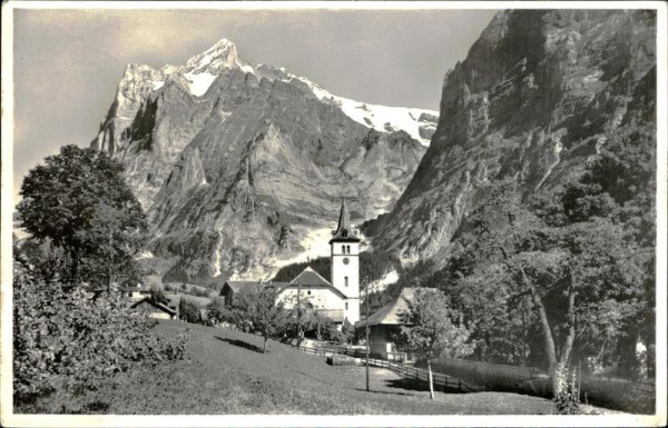 Grindelwald/Kirche mit Wetterhorn (3692 m) Vorderseite