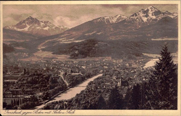 Innsbruck gegen Süden mit Serles und Saile Vorderseite