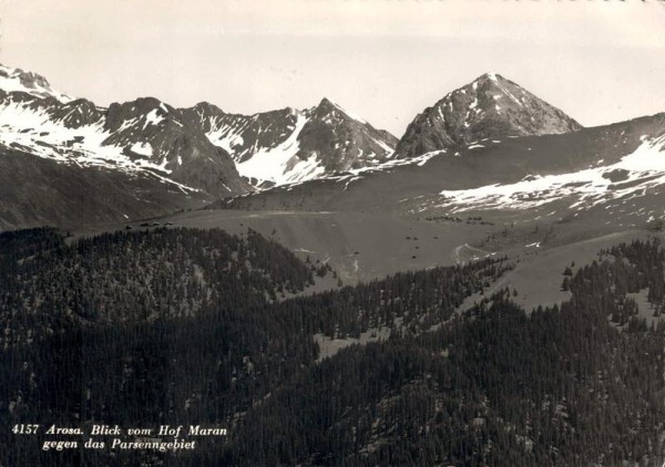 Arosa. Blick vom Hof Maran gegen das Parsenngebiet. 1945 Vorderseite