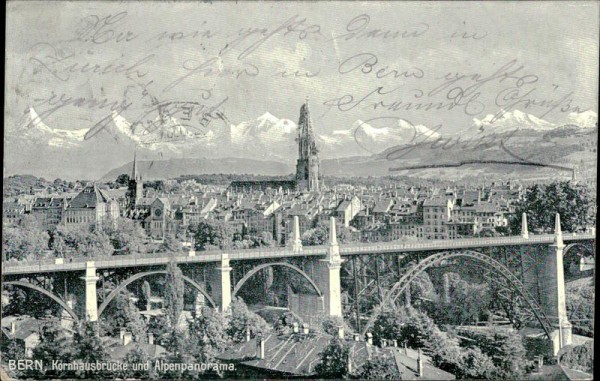 Bern, Kornhausbrücke und Alpenpanorama Vorderseite