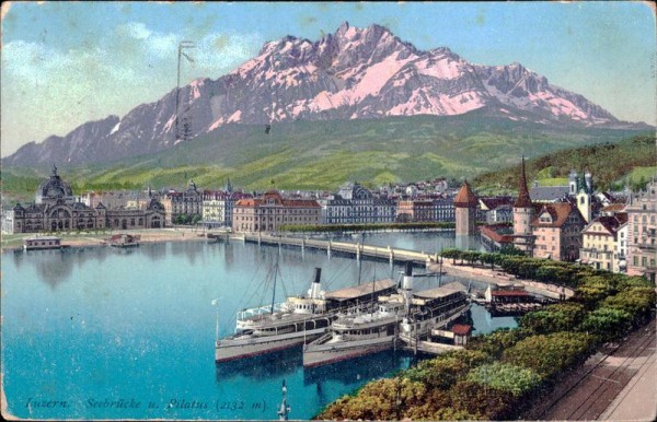 Seebrücke und Pilatus, Luzern Vorderseite