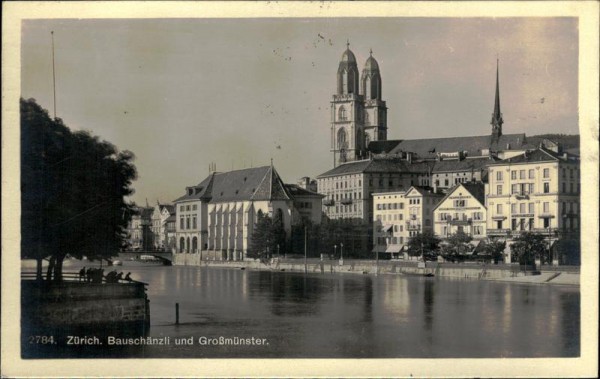 Zürich. Bauschänzli und Grossmünster Vorderseite