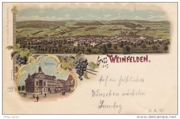 Weinfelden, Gruss aus - farbige Litho - Rathaus