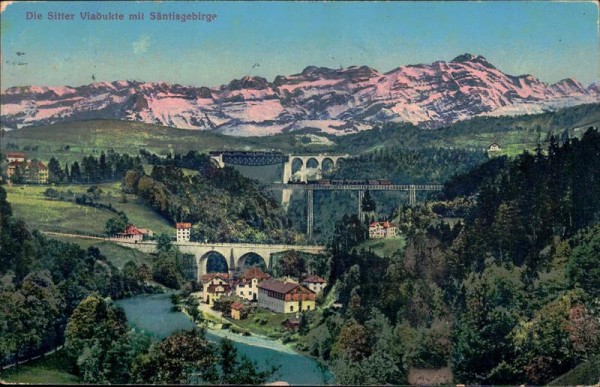 Sitter Viadukte mit Säntisgebirge Vorderseite