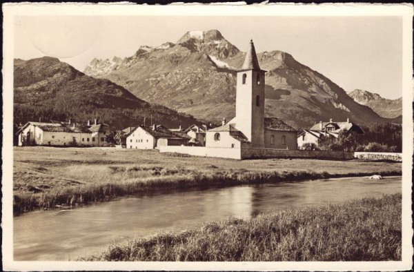 Sils-Baselgia im Engadin (1812m). Blick auf Piz della Margna. 1948
