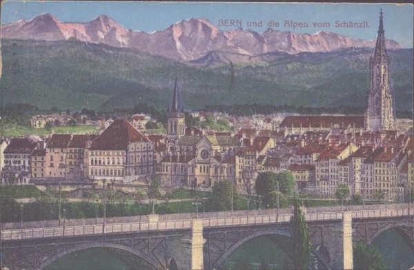 Bern und die Alpen vom Schänzli Vorderseite