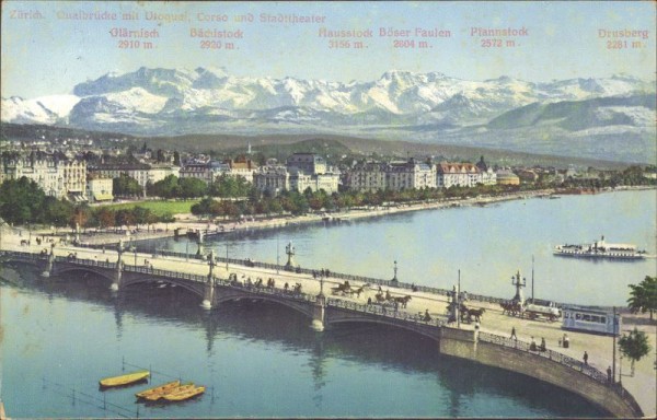 Zürich - Quaibrücke mit Utoquai, Corso und Stadttheater