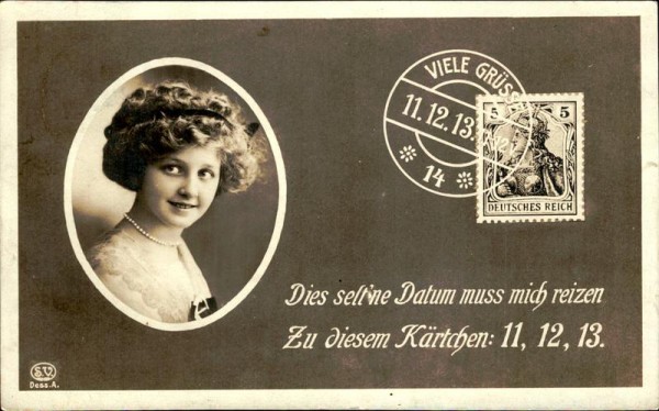 Seltenes Datum, Karte von 1913 Vorderseite