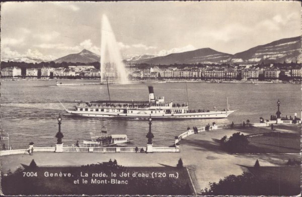 Genéve. La rade, le Jet d'eau et le Mont-Blanc