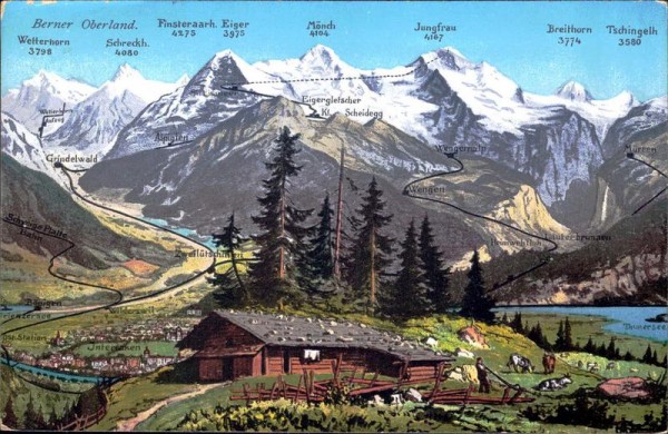 Berner Oberland und die Alpen Vorderseite