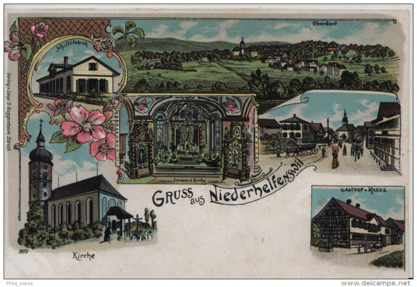 Gruss aus Niederhelfenschwil - Kirche, Schifflifabrik, Oberdorf, Gasthof zum Kreuz, Inneres der Kirc