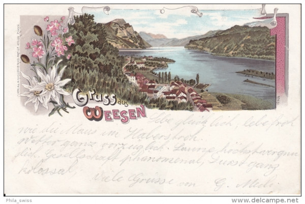 Weesen, Gruss aus - farbige Litho