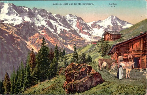 Mürren. Blick auf die Hochgebierge Vorderseite