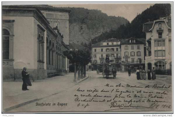 Bad Ragaz - Dorfplatz in Ragaz mit Kutsche