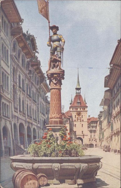 Bern, Chützenbrunnen und Käfigturm Vorderseite
