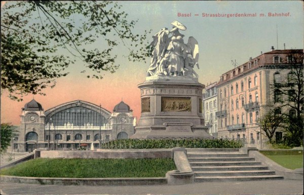 Basel - Strassburgerdenkmal m. Bahnhof. Vorderseite