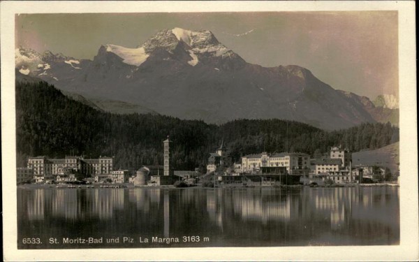 St. Moritz-Bad und Piz La Margna (3163 m) Vorderseite