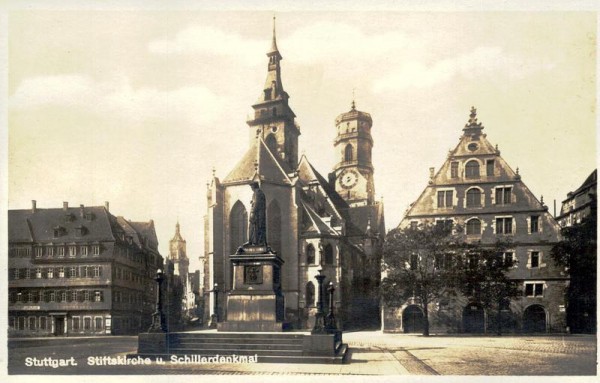 Stuttgart, Stiftskirche u. Schillerdenkmal Vorderseite