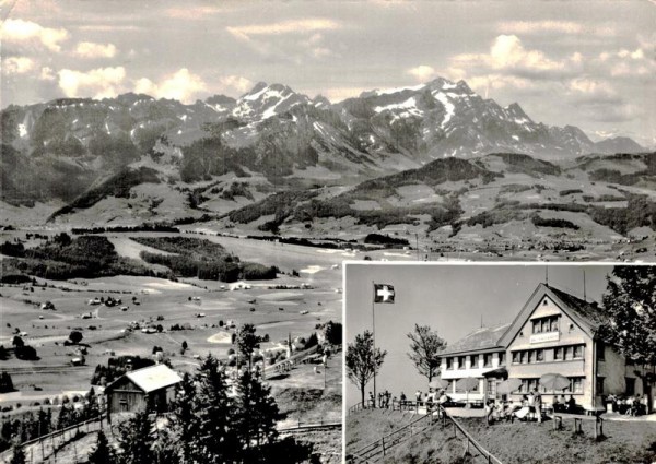 Gasthaus Gäbris. Blick gegen die Säntiskette Vorderseite