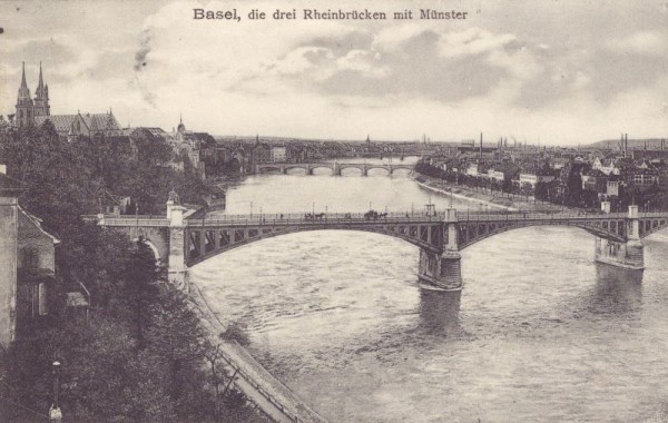 Basel, die drei Rheinbrücken mit Münster