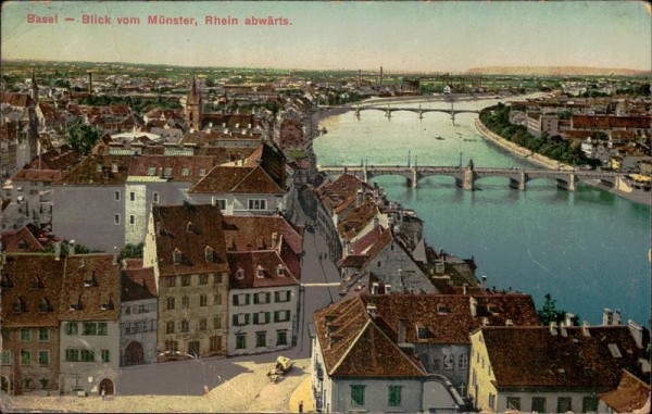 Basel- Blick vom Münster, Rhein abwärts Vorderseite