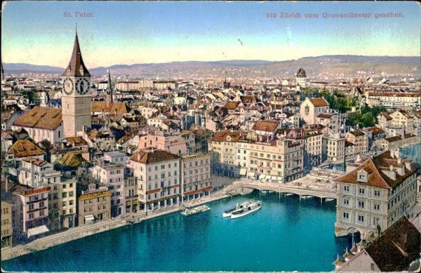 Zürich vom Grossmünster gesehen. Vorderseite