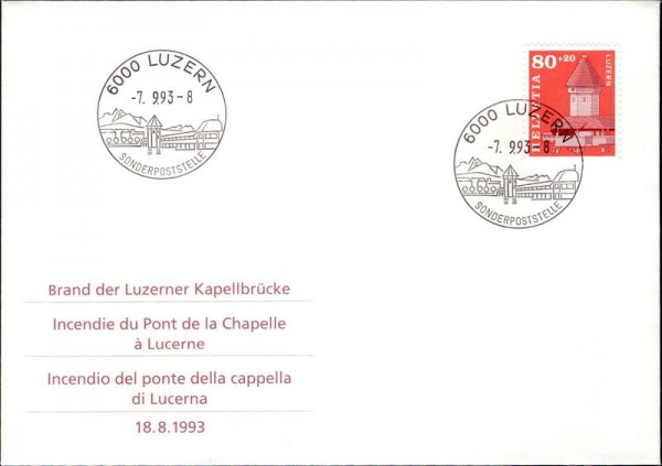 Luzern, Brand der Kapellbrücke 1993 Vorderseite