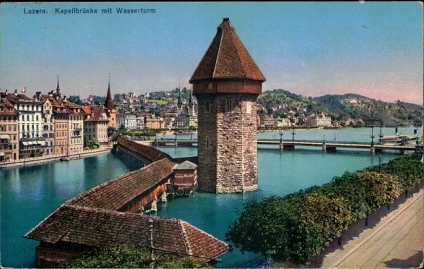Luzern. Kapellbrücke mit Wasserturm Vorderseite