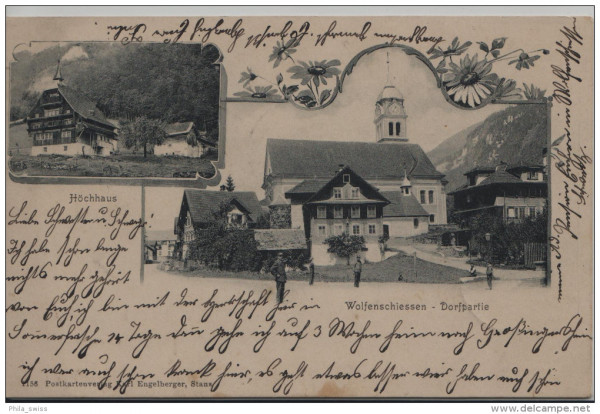 Wolfenschiessen - Dorfpartie - Höchhaus - 2 Bild AK im Jugendstil