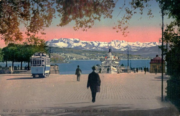 Zürich Bürkliplatz mit Salon-Dampfer Vorderseite