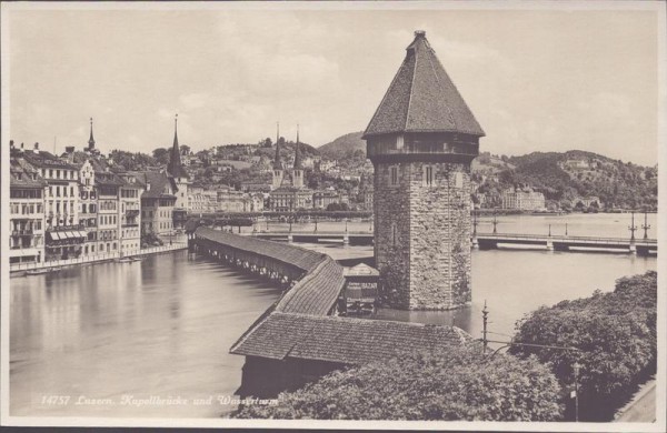 Luzern, Kappellbrücke und Wasserturm Vorderseite