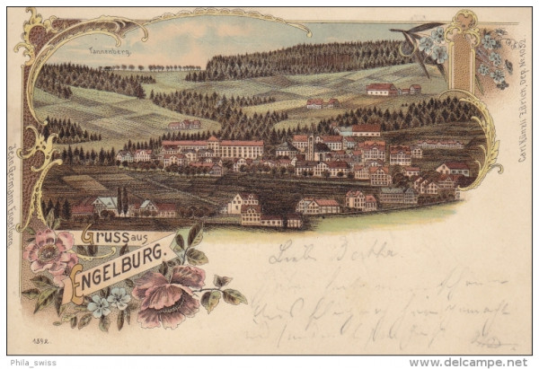 Engelburg, Gruss aus - farbige Litho