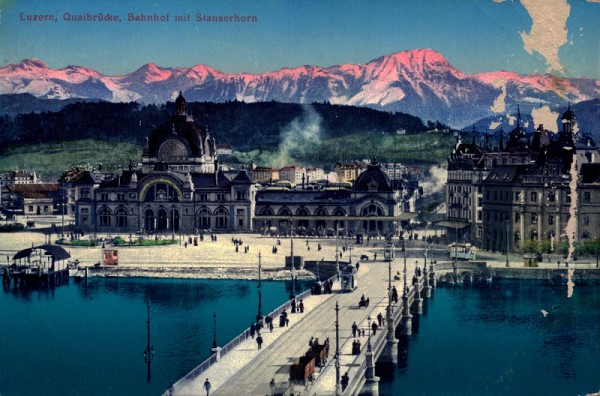 Quaibrücke, Bahnhof mit Stanserhorn, Luzern