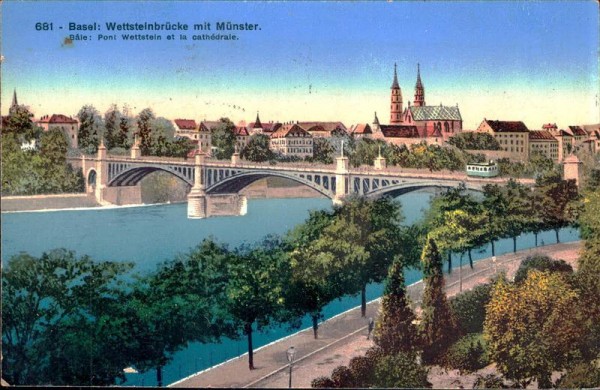 Basel, Wettsteinbrücke mit Münster Vorderseite