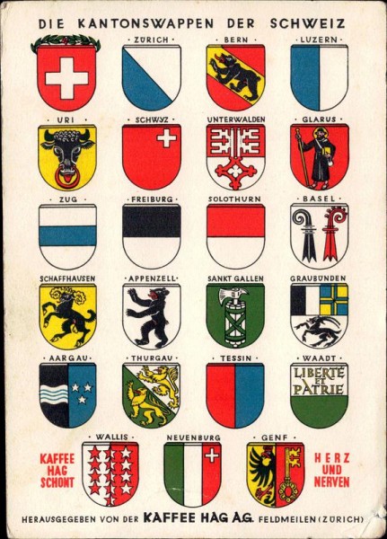 die Kantonswappen der Schweiz, Kaffee Hag AG, Feldmeilen Vorderseite