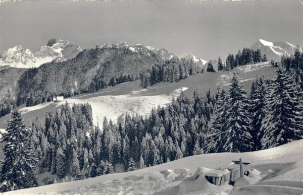 Gondelbahn Zweisimmen, Rinderberg, Mittelstation Eggweid, Spielgerten, Albristhorn Vorderseite