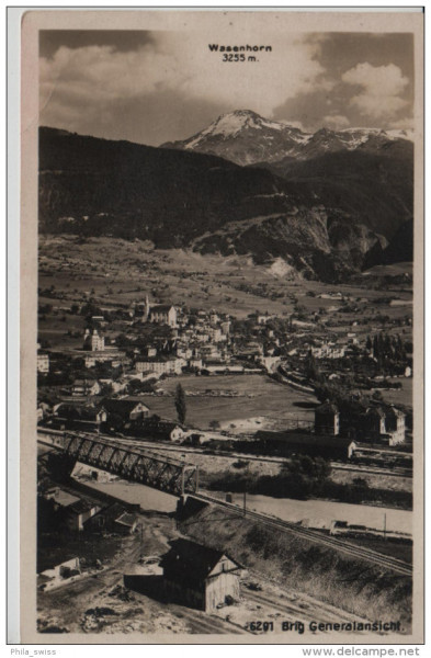 Brig Generalansicht mit Wasenhorn - Bahnhof - Phototypie 6291