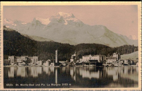 St. Moritz-Bad und Piz La Margna (3163 m) Vorderseite