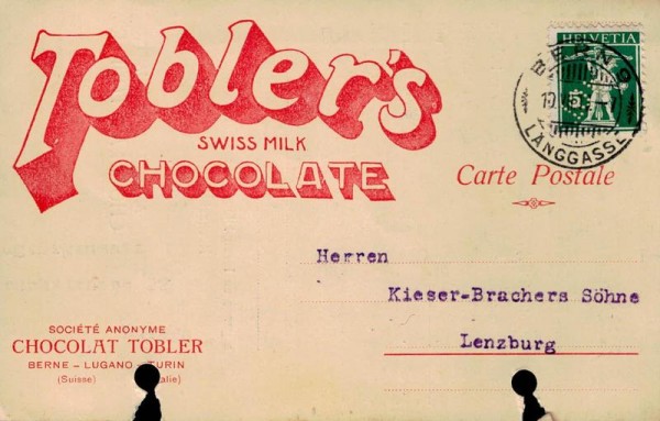 Chocolat Tobler Aktiengesellschaft Carte Postale, Fakturen - Mandat, 1917 Vorderseite