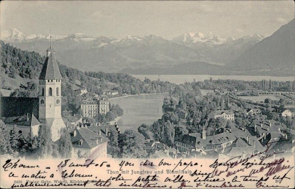 Thun mit Jungfrau und Blümlisalp Vorderseite