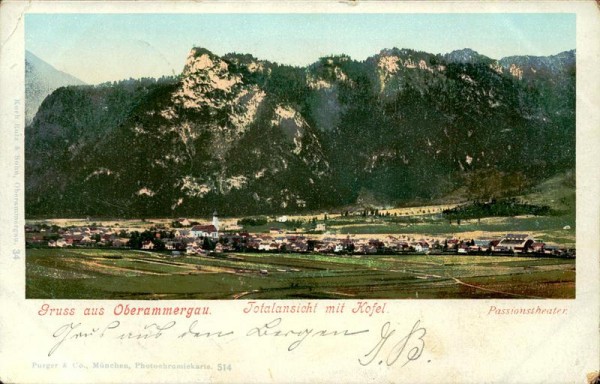 Gruss aus Oberammergau, Toalansicht mit Kofel Vorderseite