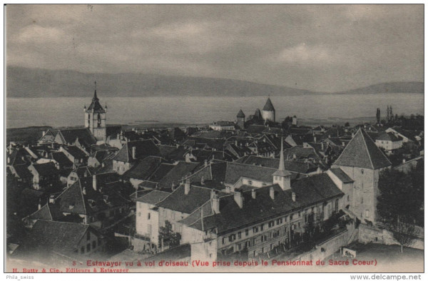 Estavayer - vu a vol d'oiseau - (Vue prise depuis le Penisonnat du Sacré Coeur)