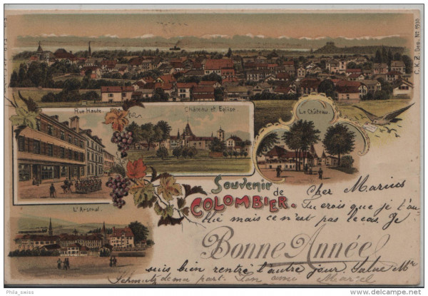 Souvenir de Colombier - Bonne Année 1902 - Litho